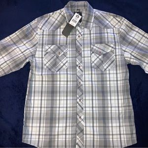 South Pole Long Sleeve Shirt Button Down Button Up XL Grey White Plaid